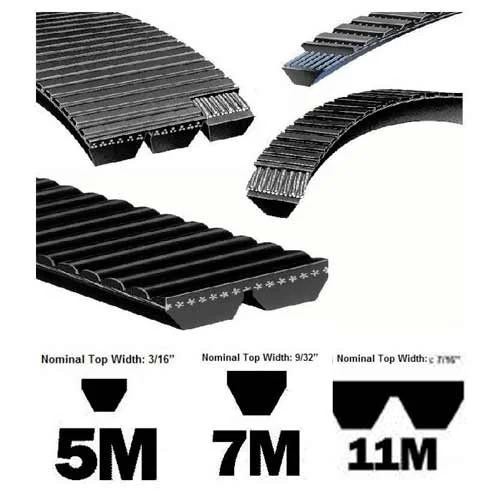 Optiset Polyflex belts in 5M, 7M and 11M profiles with nominal top width callouts